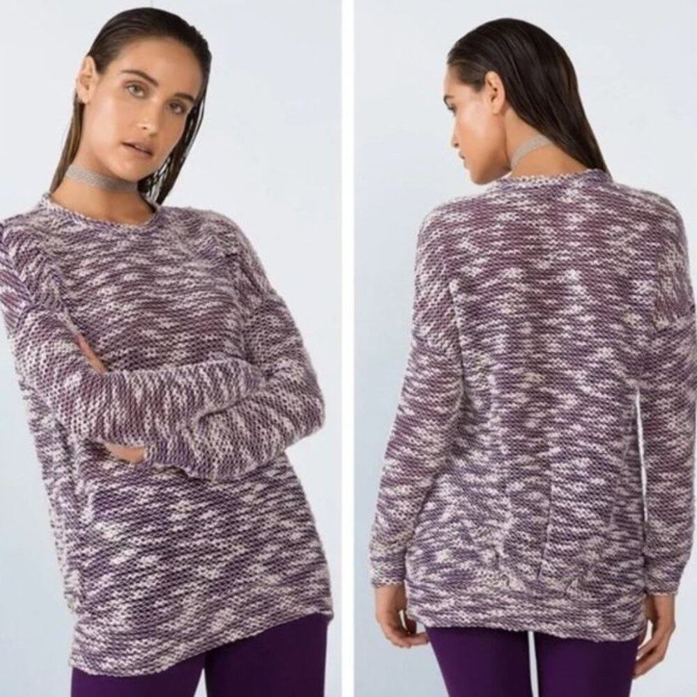 Fabletics Juliette Pullover Crewneck Sweater Cream/Eggplant Size Small